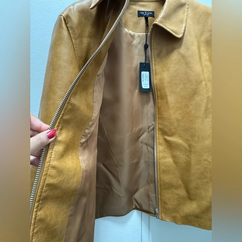 NWT $628 rag & bone Jordie Leather Jacket in Camel Large